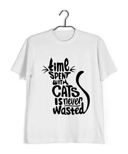 Cats Pop Culture TIME SPENT WITH CAT IS NEVER WASTED - CAT WORD ART The classics Casual Graphic Printed T-Shirt for Men